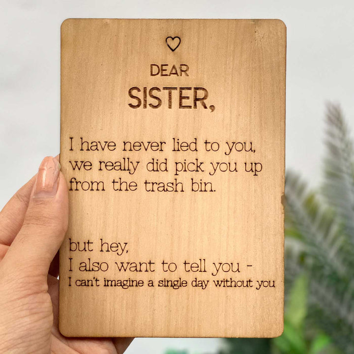 Engraved Dear Sister Wooden Greeting Card