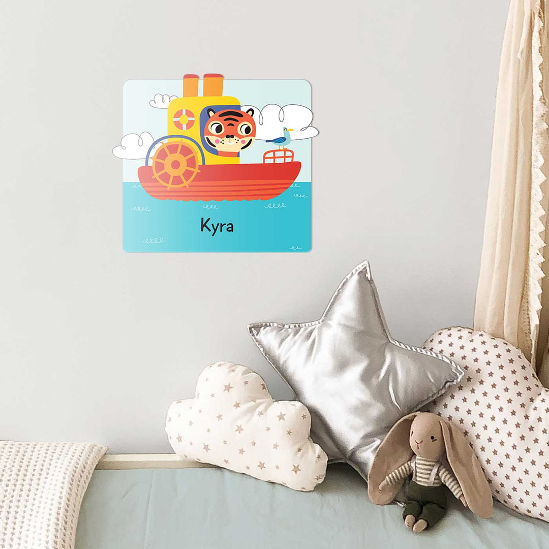 Personalized Lets Travel Theme Acrylic Kids Name Plate - Mounted on Nursery Wall Display
