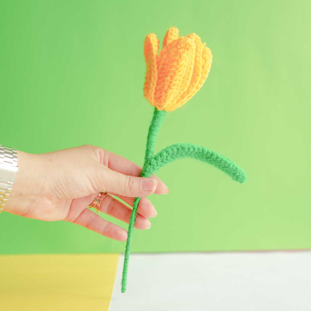 Handmade Crochet Yellow Tilip With Onion Ceramic Vase