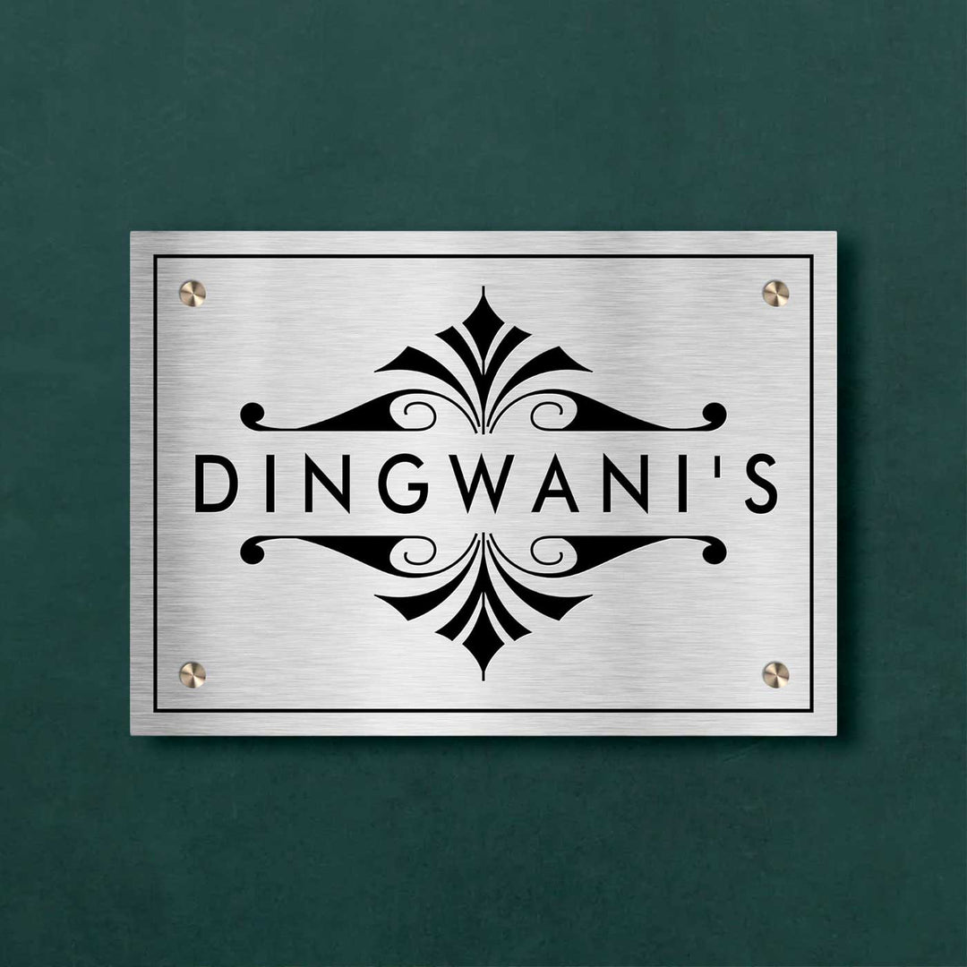 Personalized Engraved Minimalist Gold Stainless Steel Name Plate - Front View Mounted on Wall (5)