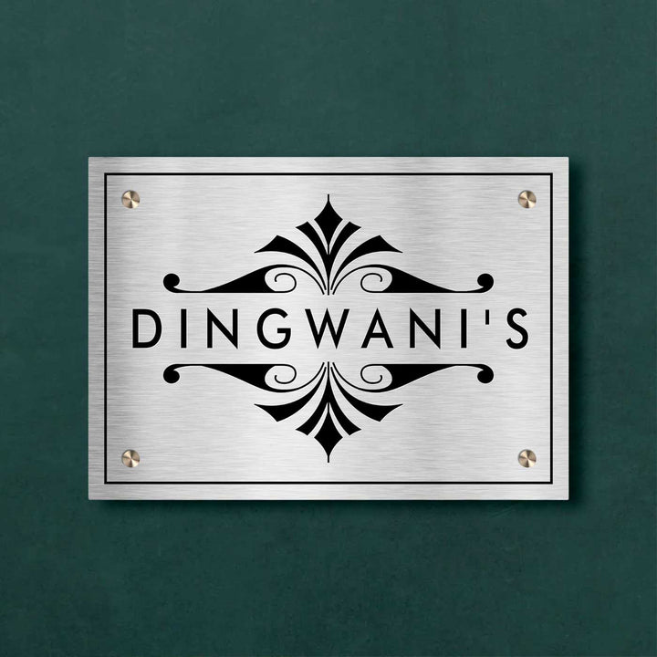 Personalized Engraved Minimalist Gold Stainless Steel Name Plate - Front View Mounted on Wall (5)