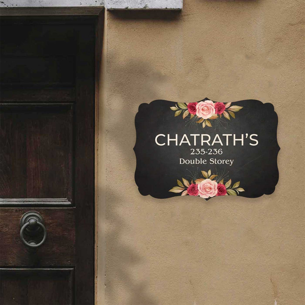 Personalized Chalk Board Theme Mdf Wood Name Plate - Mounted on Exterior Wall Beside Door