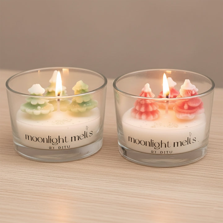 2 Pc | Handmade Christmas Tree Theme Soy Wax Jar Candles