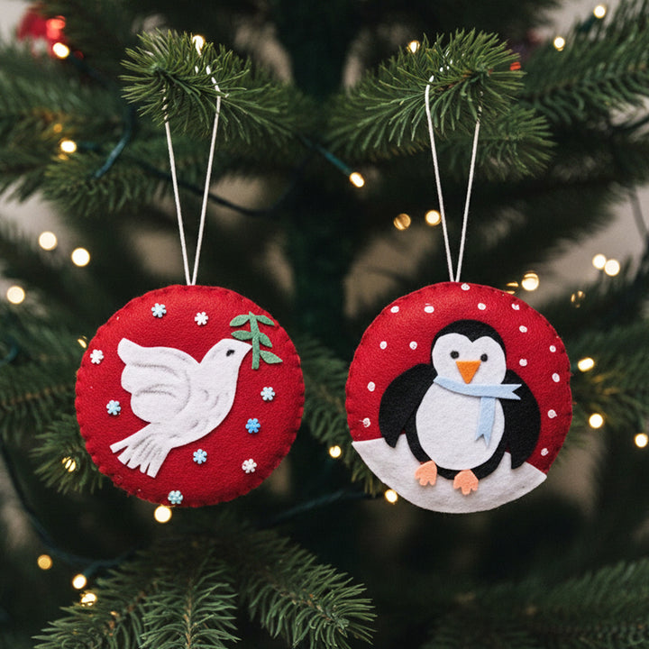 2 Pc | Handmade Peace Dove & Penguin Felt Ornaments For Christmas Tree Decoration