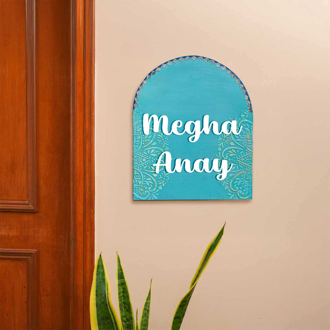 Personalized Royal Blue Theme Mdf Wood Name Plate - Mounted on Wall Near Door