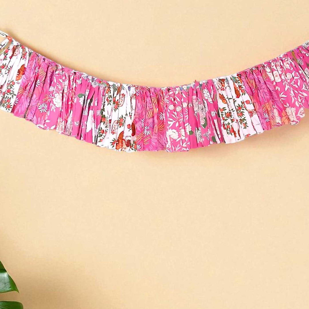 Handmade Pink Floral Rushed Upcycled Fabric Fringes
