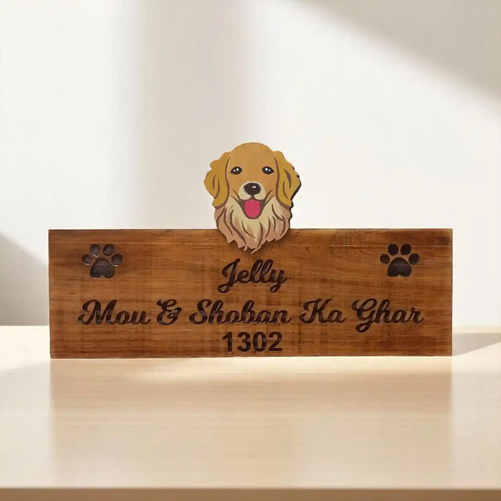 Personalized Handmade Engraved Pet Theme Wooden Name Plate