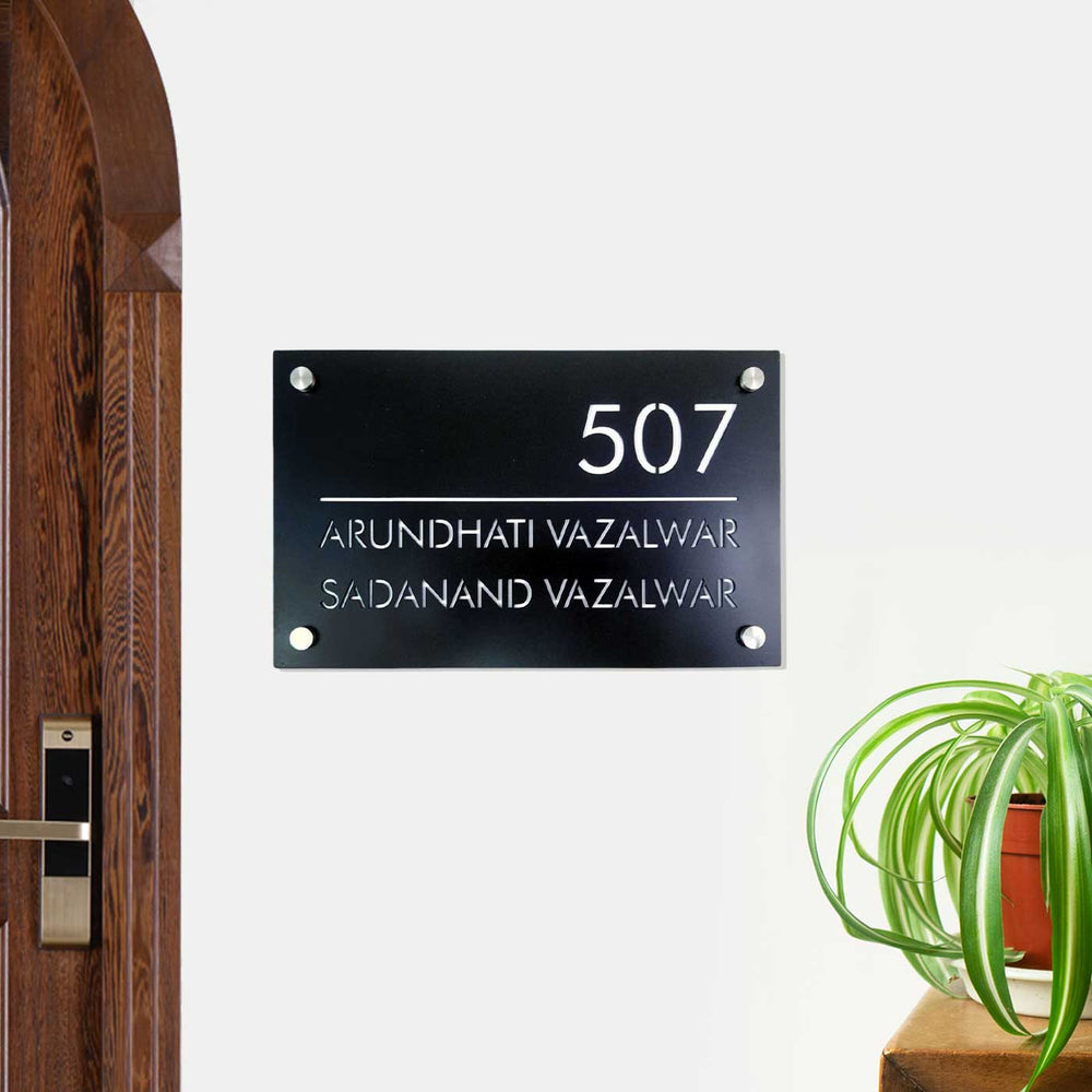 Personalized Black Acrylic Name Plate 10 - Mounted on Wall with Screws