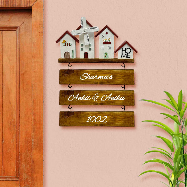 Personalized White Mini Windmill Theme Wooden Name Plate