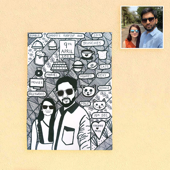 Photo Personalized Doodle Art Couples Black & White Decorative Plaque