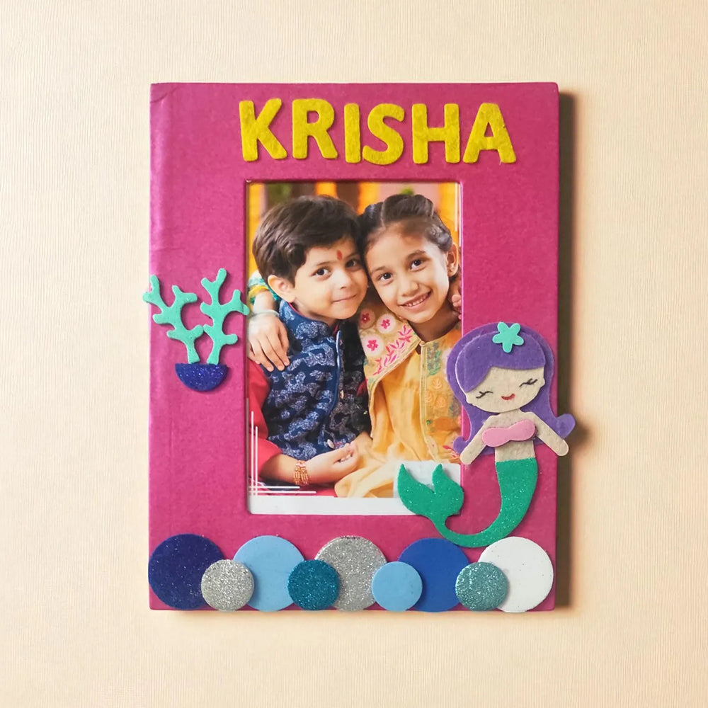 Photo Personalized Mermaid Theme Felt Rakhi Hamper With Roli Chawal Includes 1 Photo Frame 1 Rakhi - Photo Frame Front View without Decoration