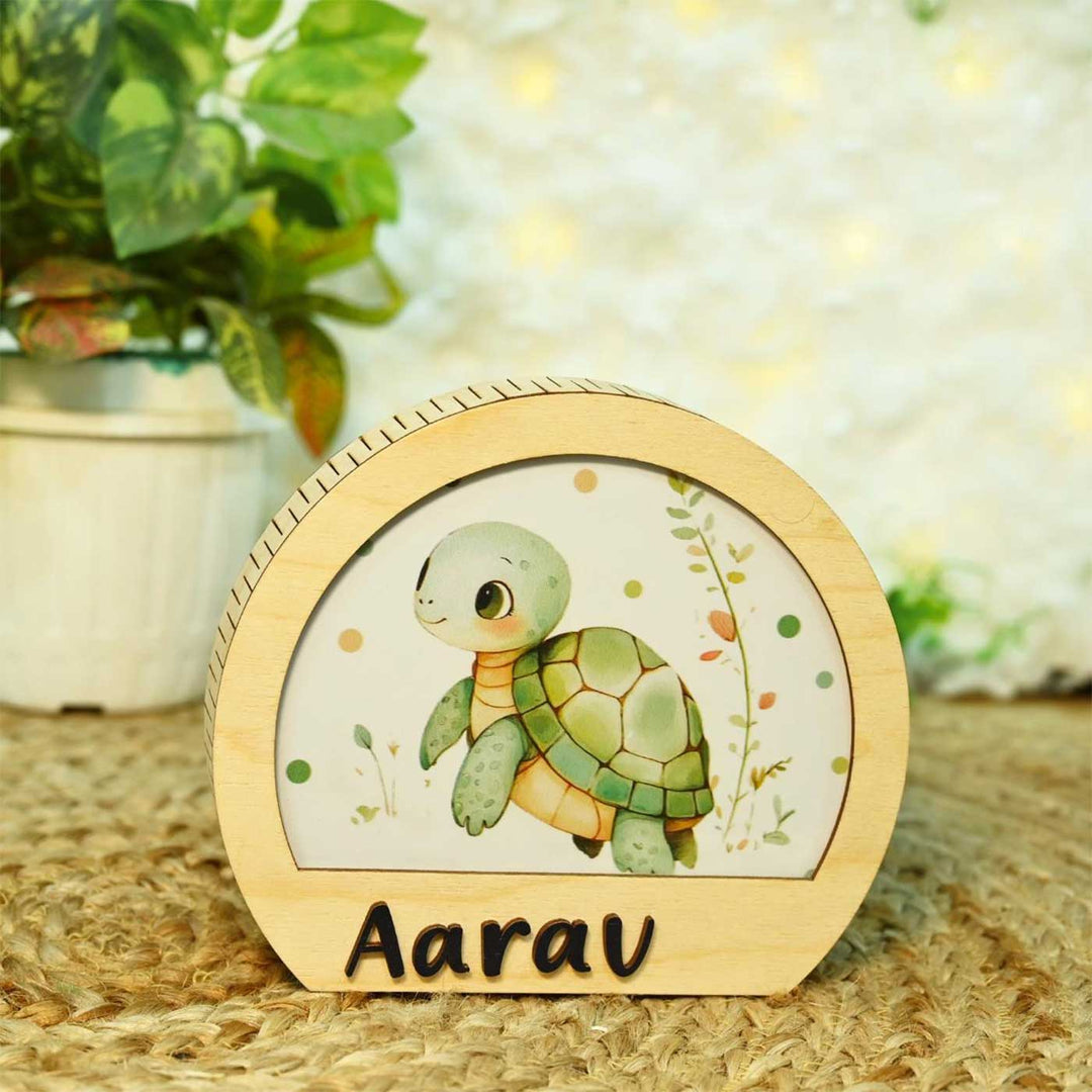 Personalized Turtle Theme Wooden Table Lamp For Kids With 3D Letters