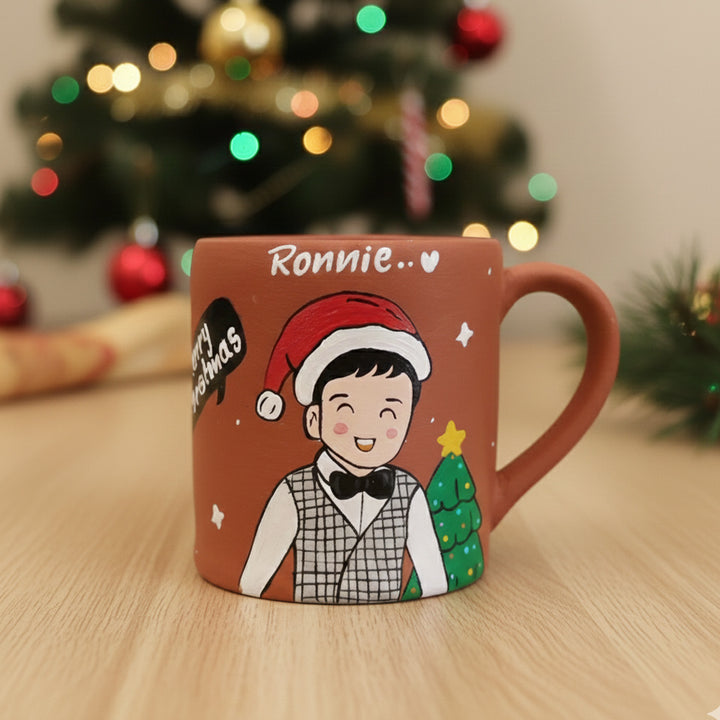 Photo Personalized Hand-Painted Christmas Theme Terracotta Mug