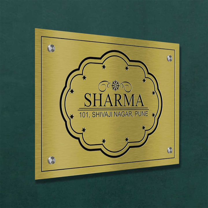 Personalized Weatherproof Sleek Engraved Gold Stainless Steel Name Plate - Mounted on Wall with Screws