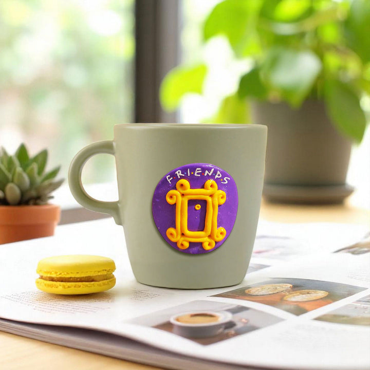 Hand-Painted Polymer Clay Friends Theme Ceramic Mug