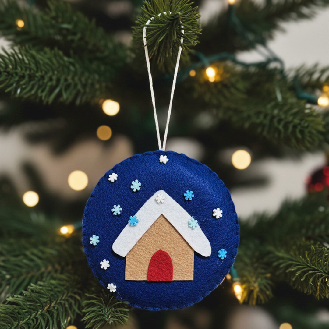 Handmade Winter House Felt Ornament For Christmas Tree Decoration