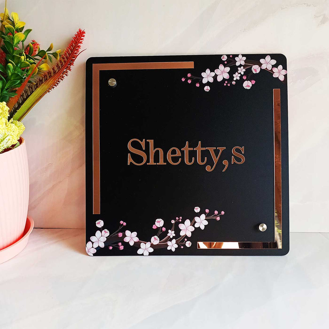 Cherry Blossom Elegance Personalized Acrylic Name Plate For Home