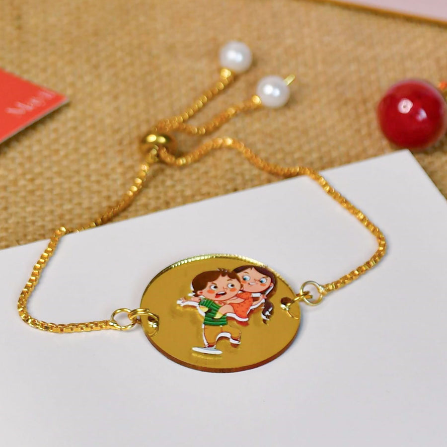 Beaded Bhai Behen Acrylic Bracelet Rakhi Hamper With Chocolates And Roli Chawal For Brother Customizable Options Includes Up To 7 Goodies - Close-up of Bracelet Charm