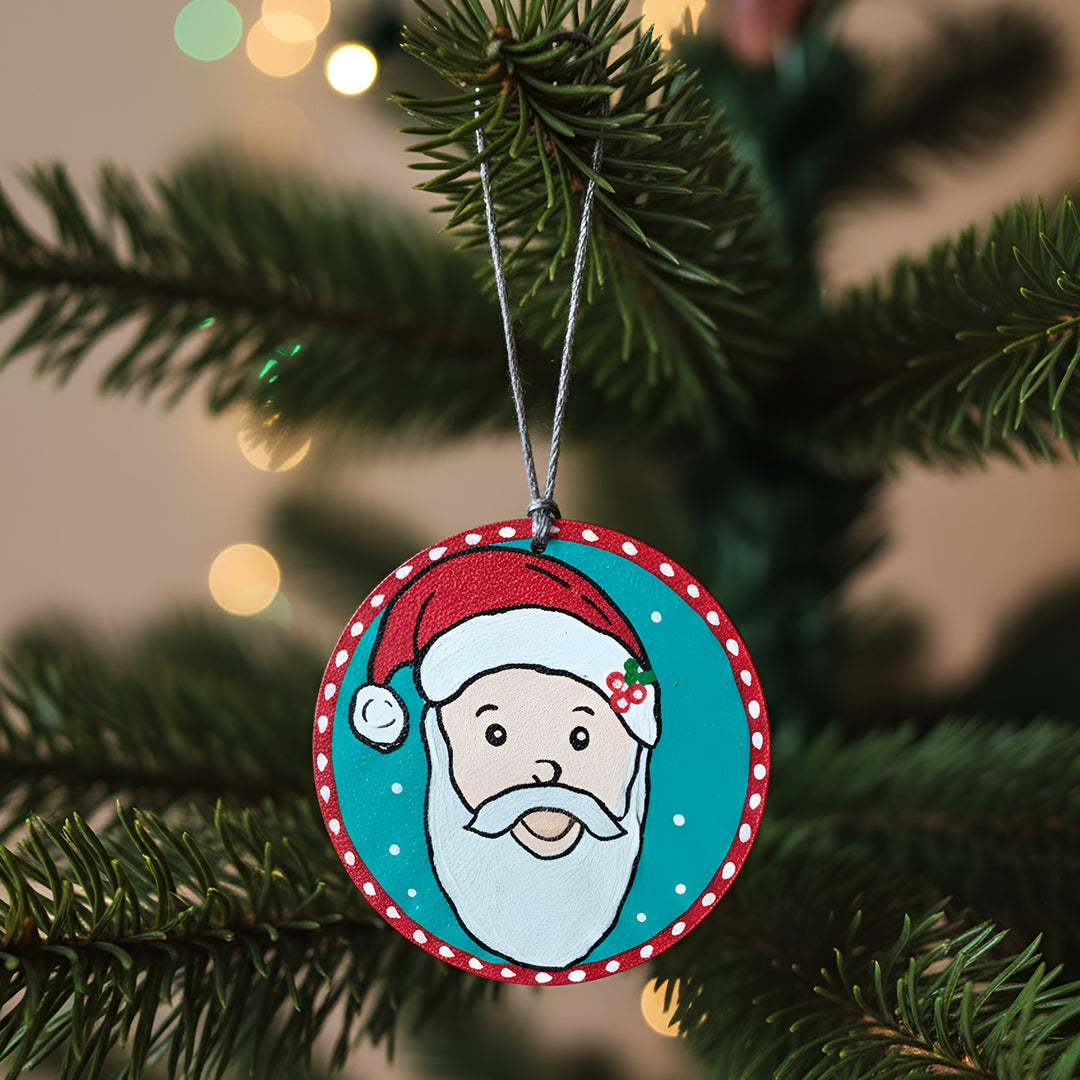 Hand-Painted MDF Wood Ornaments For Christmas Decoration | Set Of 5