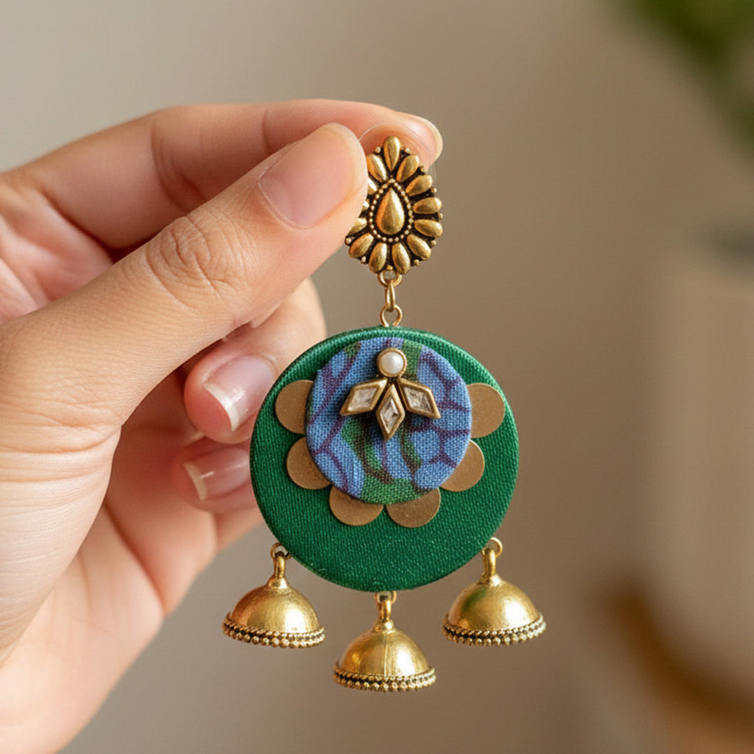 Handmade Layered Gaji Silk Jhumki Earrings
