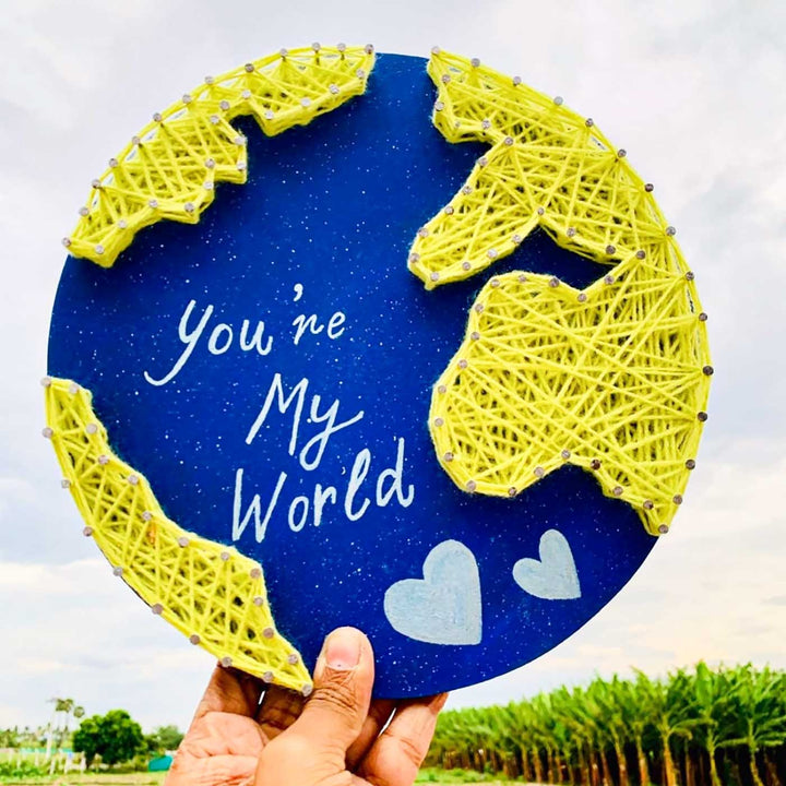 Personalized Handmade String Art My World Theme Wooden Decorative Plaque