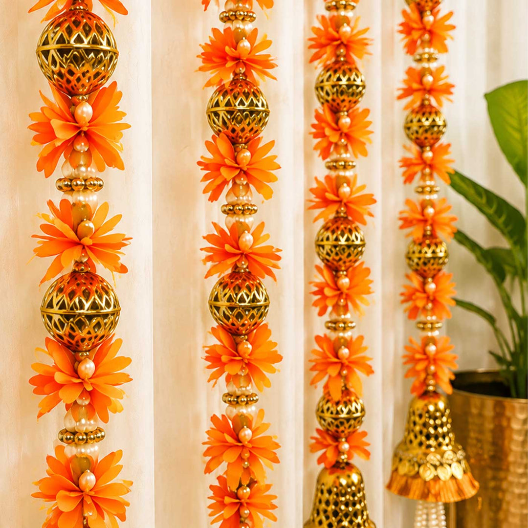 2 / 6 Pc | Handcrafted Artificial Flower Orange Tassel Hangings For Festive Decor