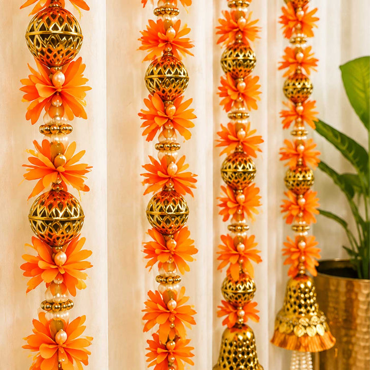 2 / 6 Pc | Handcrafted Artificial Flower Orange Tassel Hangings For Festive Decor