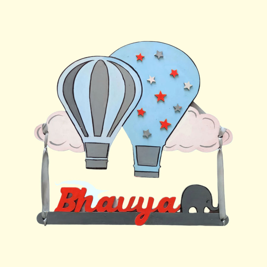 Parachute Theme Kids Name Plate - Front View with Name Personalization