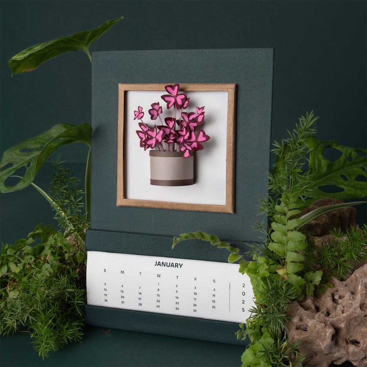 Handmade 3D Oxalis Plant 2026 Desk Calendar