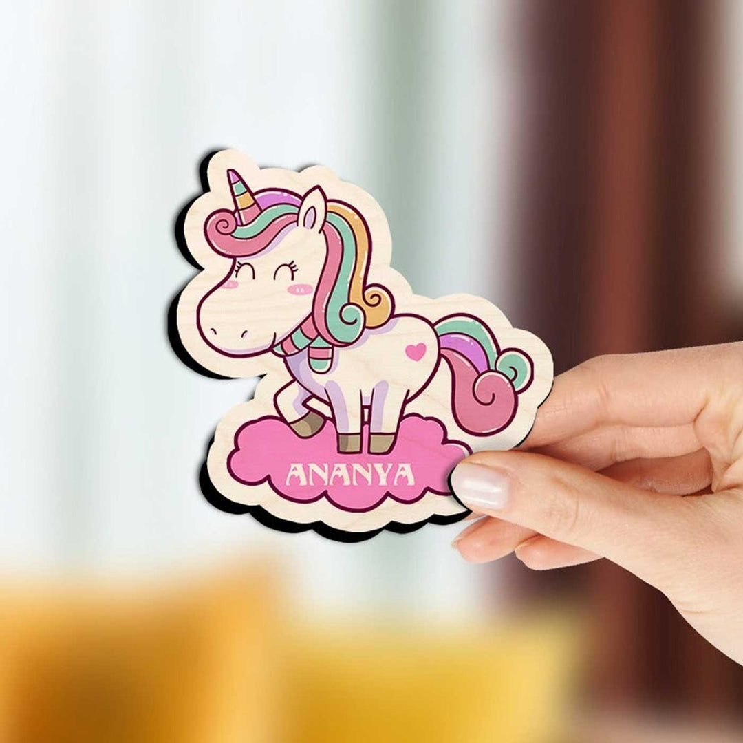 Personalized Printed Unicorn Theme Wooden Fridge Magnet