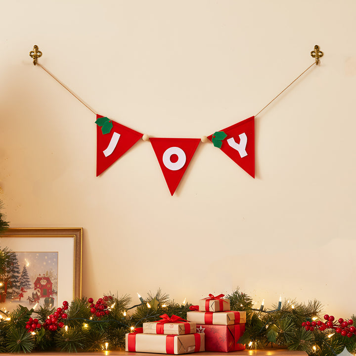 Handmade Red & Green "Joy" Felt Bunting For Christmas Decoration