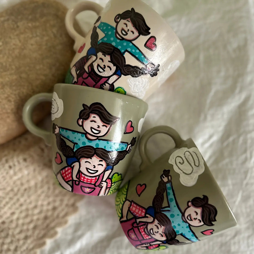 Photo Personalized Hand-Painted Pop Art Illustrated Caricature Rakhi Hamper | Includes 1 Mug, 1 Rakhi
