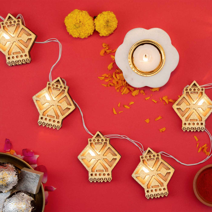3m, 11 Bulbs | Handmade Decorative Lantern Shape 3D Wooden LED Fairy Light