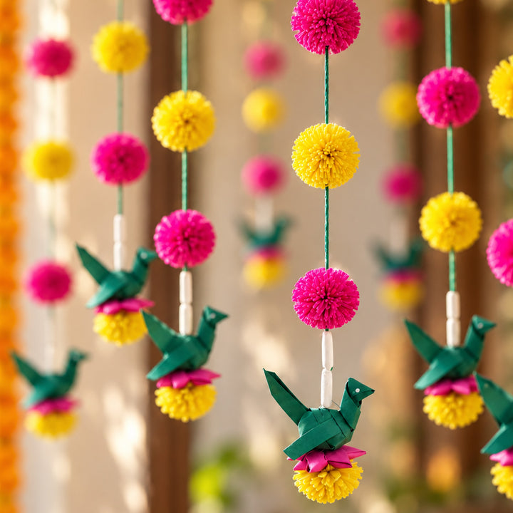 2 Pc | Shola Wood Flowers & Palm Leaf Parrot Hangings