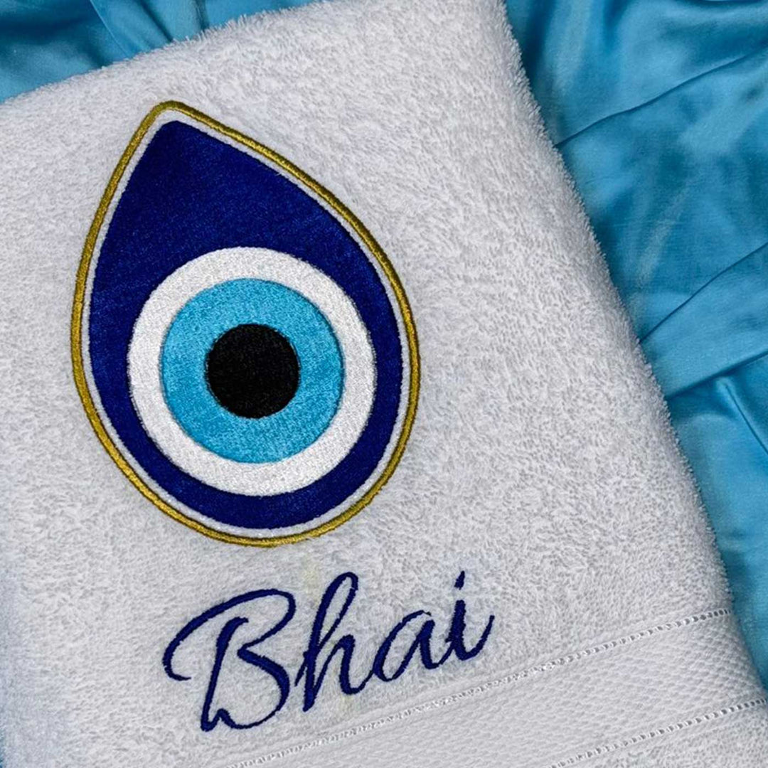Personalized Embroidered Evil Eye Drop Theme Cotton Bath Towel For Brother