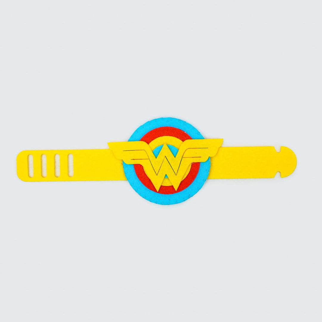 Kids Theme Felt Rakhi Band With Roli Chawal 5 - Top view of full Wonder Woman band