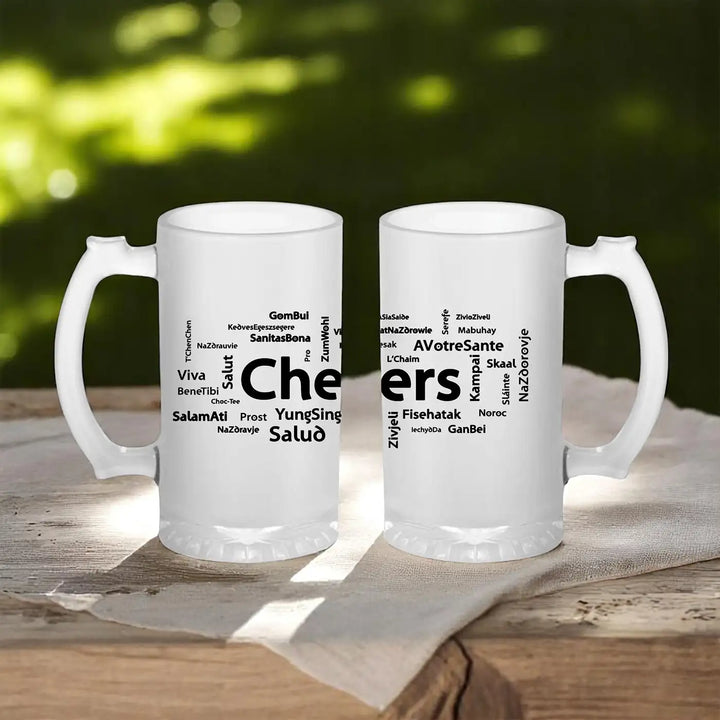 Printed "Cheers" Theme Glass Beer Mug | 16oz | 470 ML