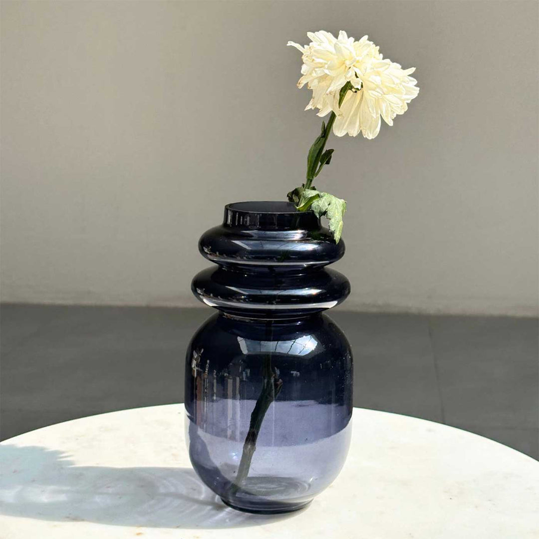 Handmade Slate Grey Loop Glass Vase | 8 inch