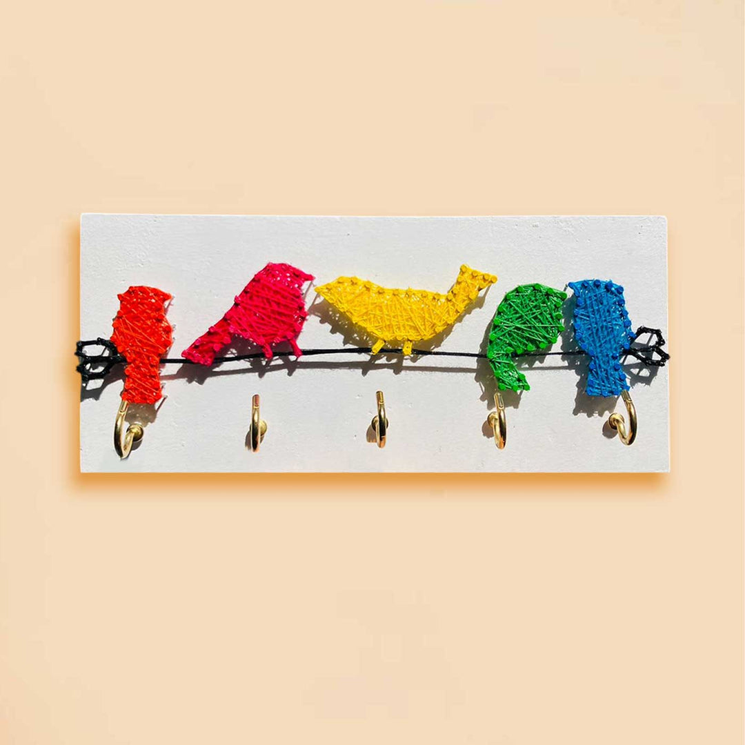 Handmade String Art Multicolour Birds Mdf Wood Key Hanger