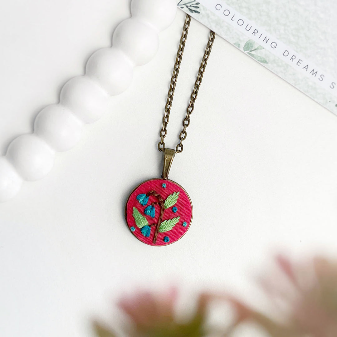Hand Embroidered Teal Memoir Antique Finish Necklace