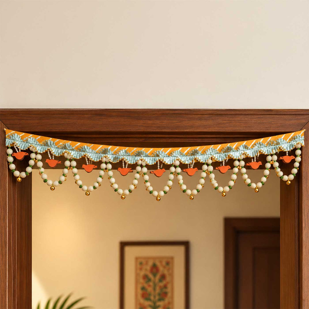 44 In | Handmade Chidiya Bird Toran With MDF Cut-Outs, Shola Buds & Lace