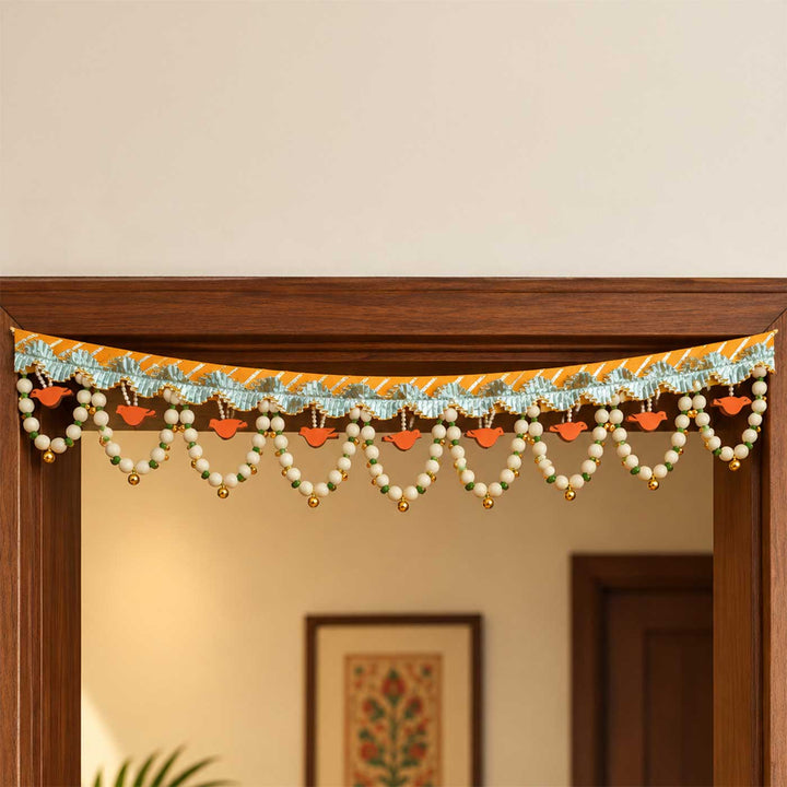 44 In | Handmade Chidiya Bird Toran With MDF Cut-Outs, Shola Buds & Lace