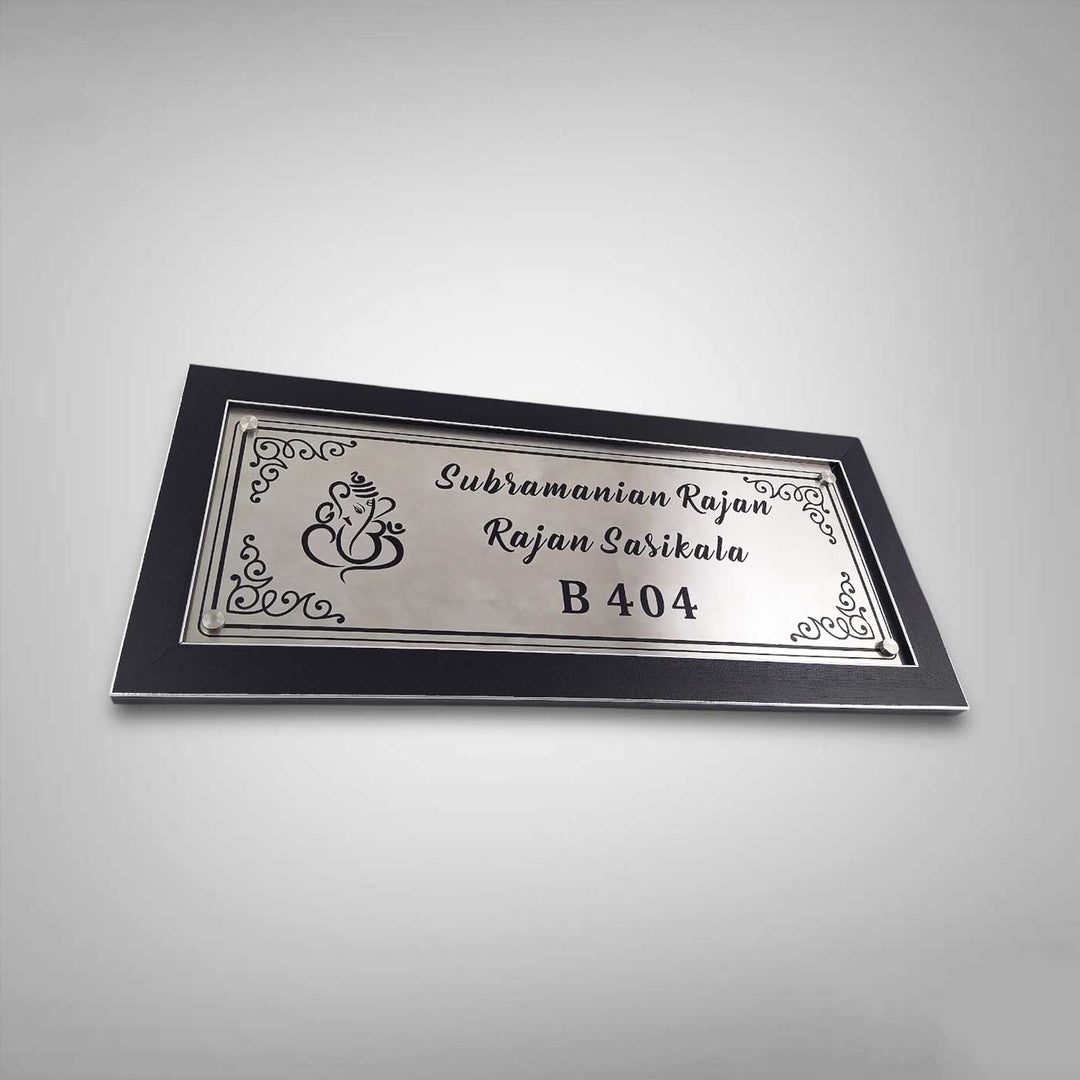 Personalized Engraved Rectangle Ganesha Theme Stainless Steel Name Plate