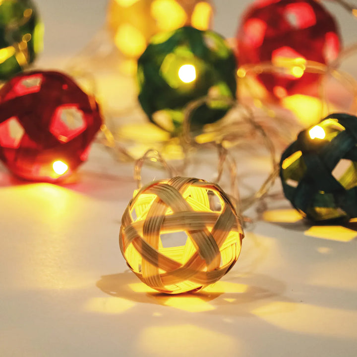 Multicoloured Star Full Moon Eco-Friendly Handmade Woven Bamboo Fairy Light | 3 meters