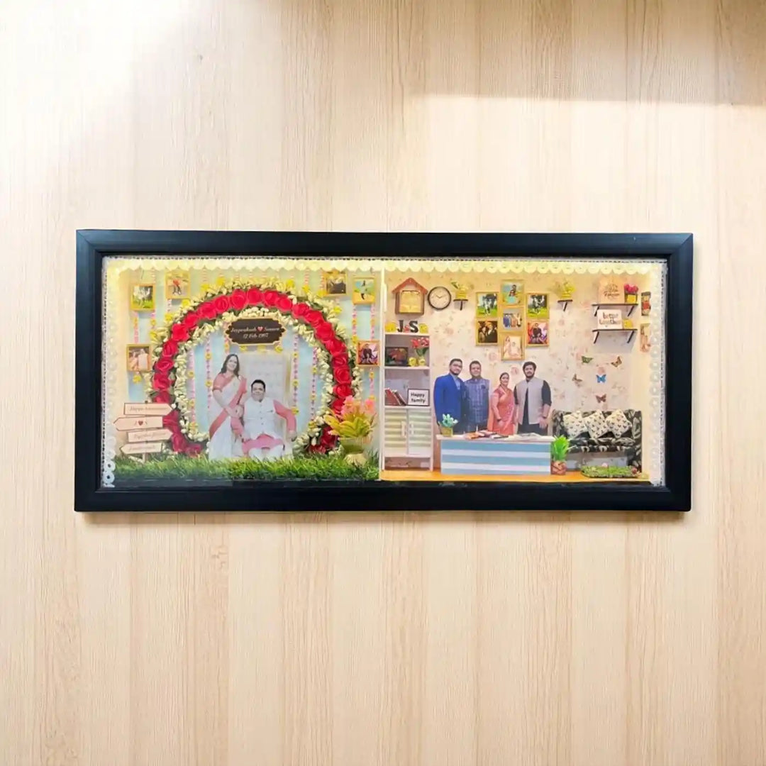 Photo Personalized Handmade Two Partition Design Anniversary MDF Wood Decorative Plaque With Lights