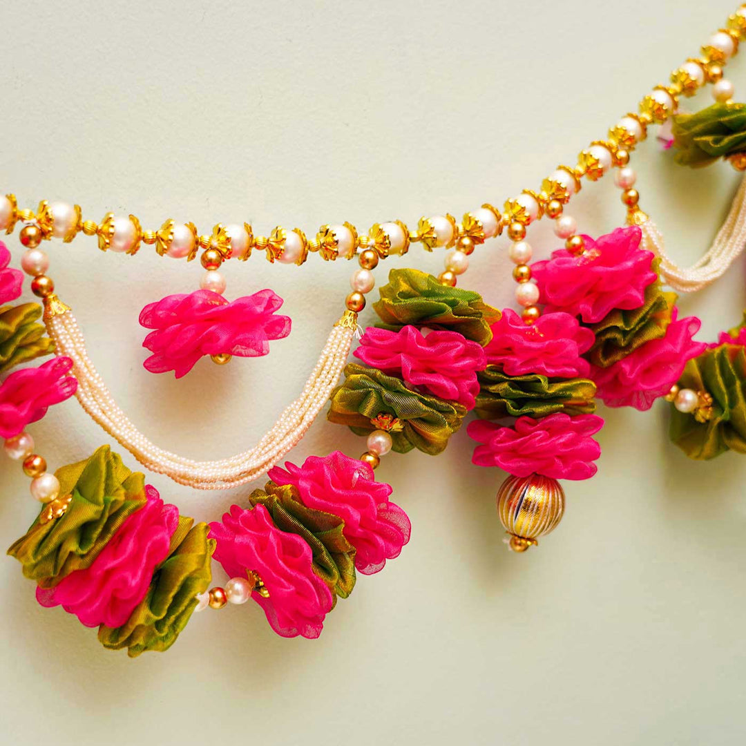40 / 44 In | Handmade Pink & Green Tissue Flower Toran