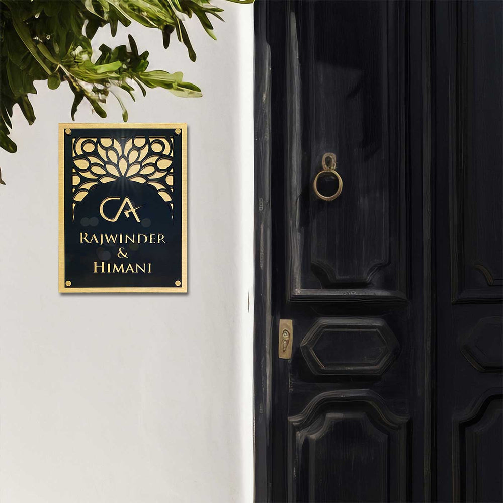 Personalized Ca Shiny Gold Acrylic Name Plate - Mounted on Exterior Wall Near Door