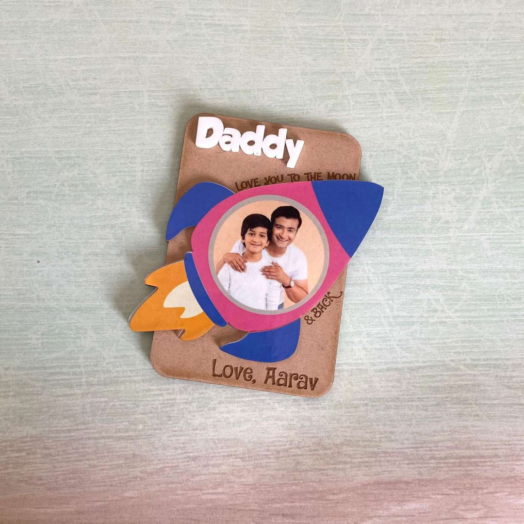 Photo Personalized Handmade Rocket Theme Mdf Wood Fridge Magnet For Fathers