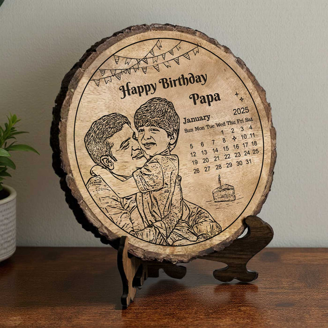 Photo Personalized Engraved Birthday Theme Mangowood Decorative Plaque With Stand