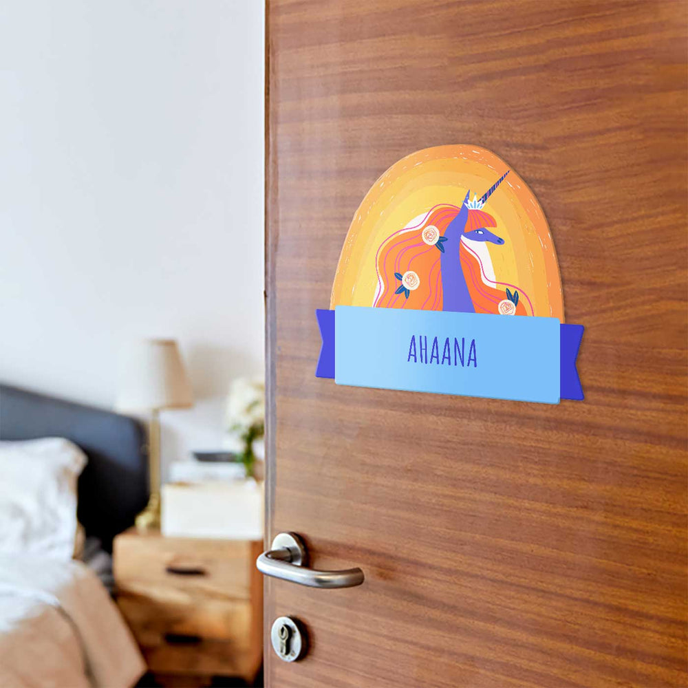 Personalized Magical Unicorn Theme Acrylic Kids Name Plate - Door Mounted Personalization Example
